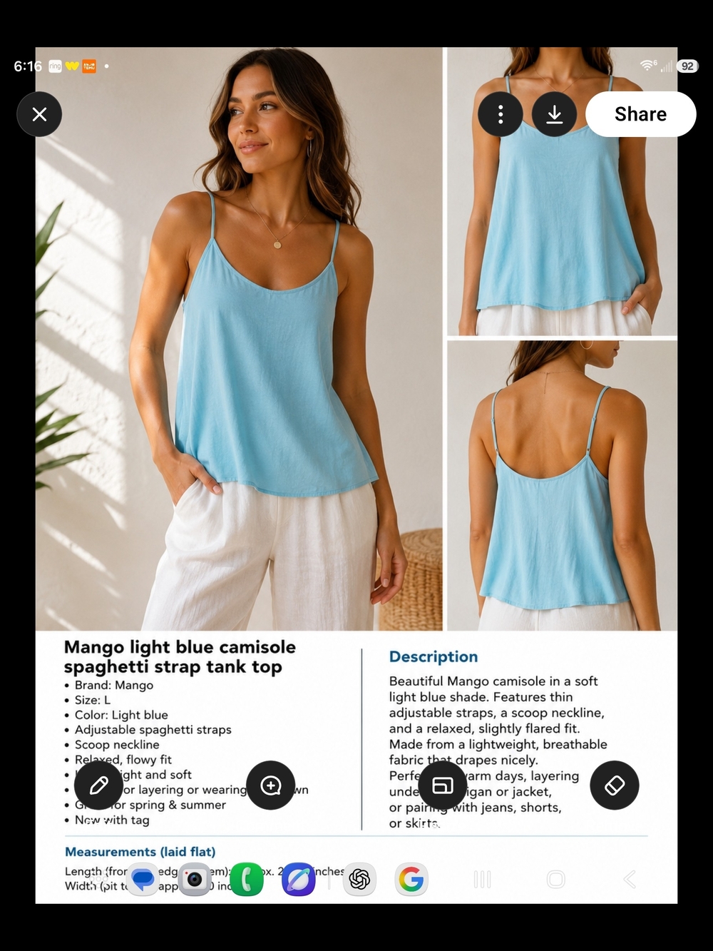 Mango Sky Blue Spaghetti-Strap Camisole